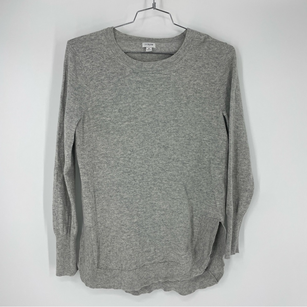 J. CREW Size S Re-Imagined Tunic Sweater Gray Side Splits Merino Wool Blend